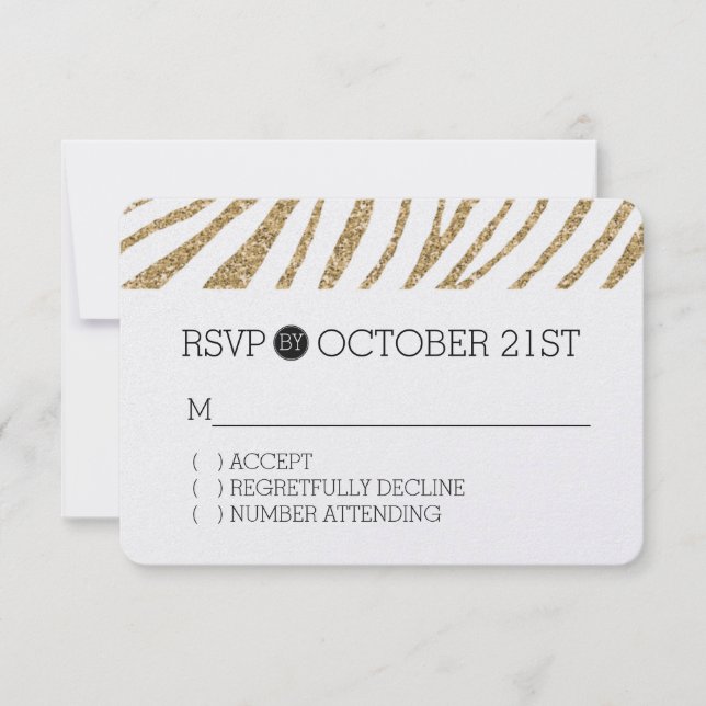 Black Gold Faux Purpurina Zebra Print RSVP (Anverso)