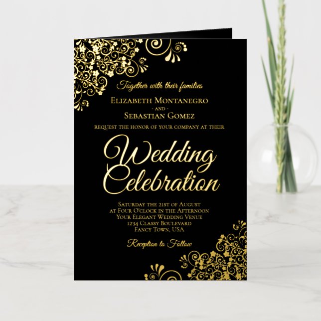 Black & Gold Foil Wedding Invite Program Combo (Anverso)
