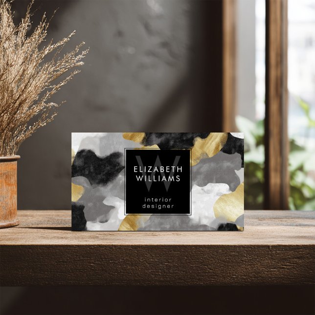 Black Gold Gray Monogram Modern Business Card (Subido por el creador)