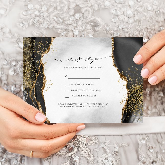Black, Gold & Grey Mist Agate Boda RSVP Invitación (Subido por el creador)