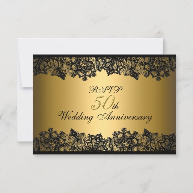 Black & Gold Lace 50 Aniversario RSVP (Anverso)