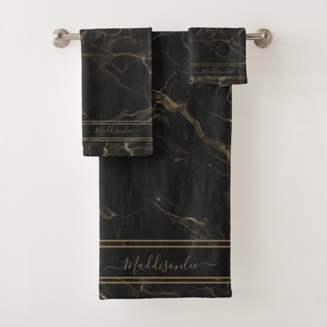   Black Gold Marble Agate Monogram Name (In situ)