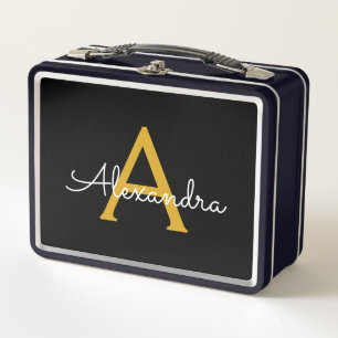 Black Gold Modern Script Girly Monograma Nombre