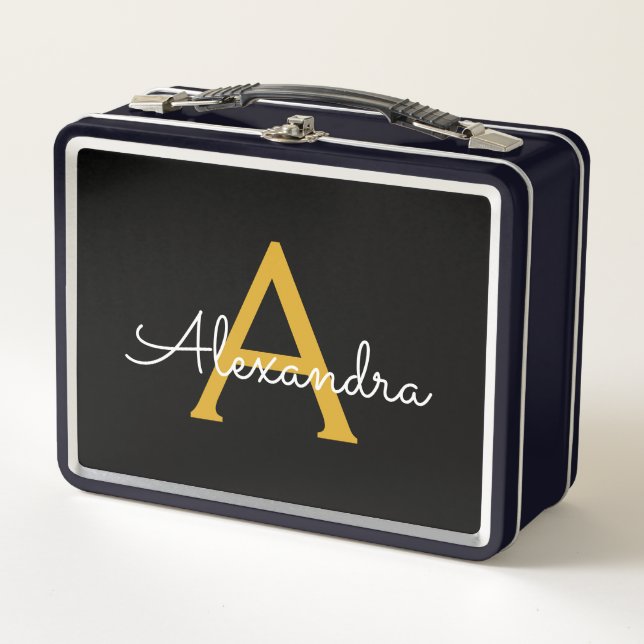 Black Gold Modern Script Girly Monograma Nombre (Anverso)