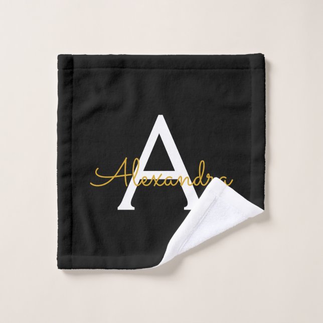 Black Gold Modern Script Girly Monograma Nombre (Toallita)