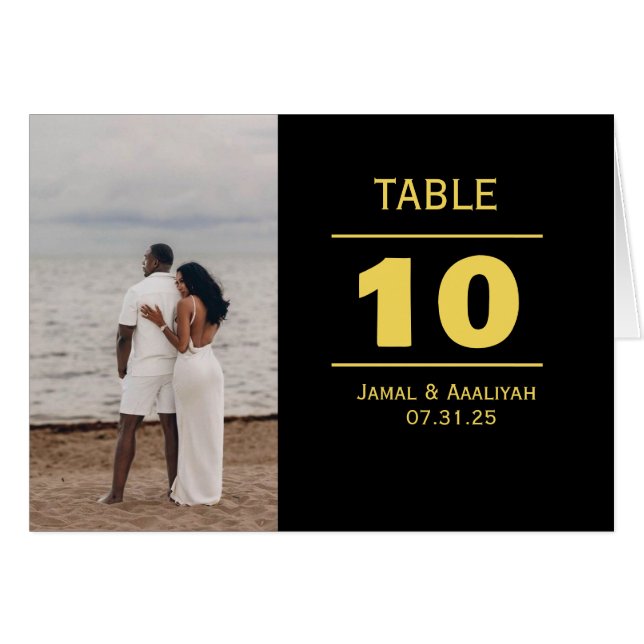 Black & Gold Modern Wedding Table Number Card (Anverso (Horizontal))