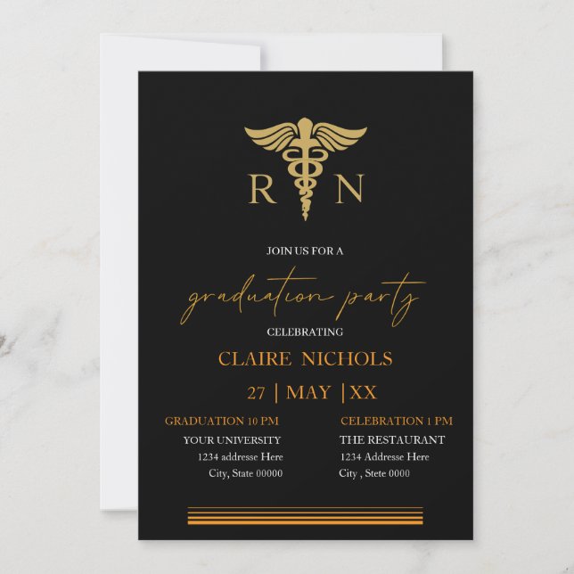 Black Gold Nurse graduation party neutral gender  (Anverso)