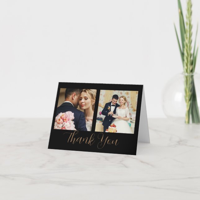 Black Gold Script Style 3 tarjetas de agradecimien (Anverso)