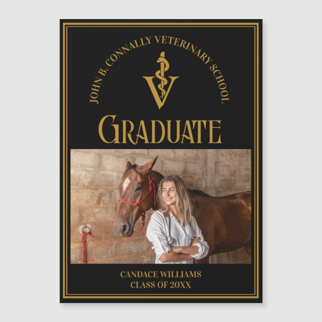 Black Gold Veterinary School Photo Graduate Magnet (Anverso)