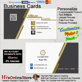Black Gold y White QR Code Tarjetas de visita 34 P