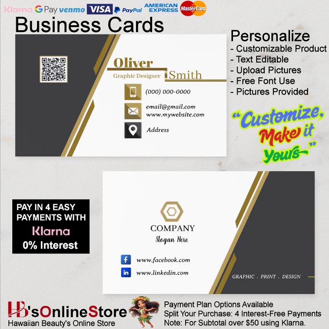 Black Gold y White QR Code Tarjetas de visita 34 P (Black Gold & White QR Code Business Cards 34 Pack.)