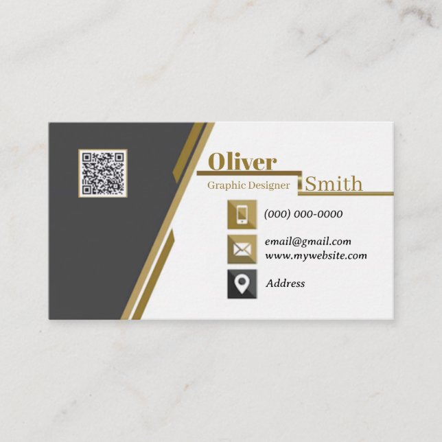 Black Gold y White QR Code Tarjetas de visita 34 P (Anverso)
