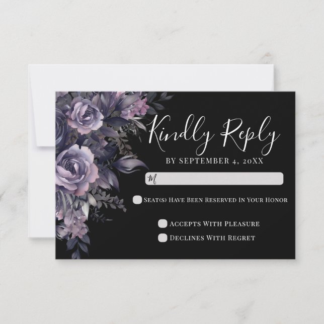 Black Gothic Wedding RSVP Card (Anverso)