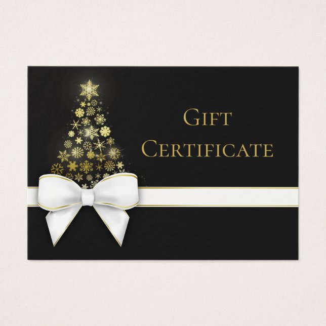 Black Gray Christmas Tree Snowflakes Bow Gift Card (Frente)