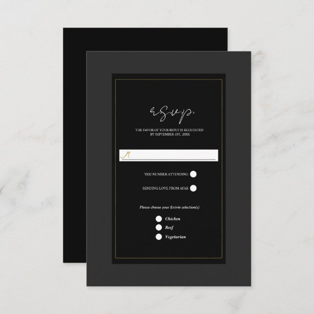Black Gray Gold Modern Wedn Minimal Wedding RSVP (Anverso / Reverso)
