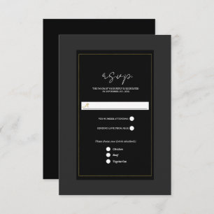 Black Gray Gold Modern Wedn Minimal Wedding RSVP