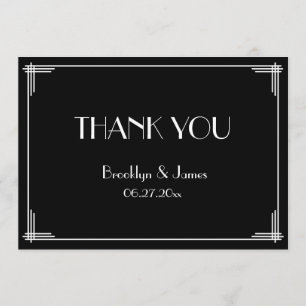 Black Great Gatsby Art Deco Boda Gracias Tarjeta