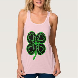 Black Green Clover Heart St Patrick Women Tank Top