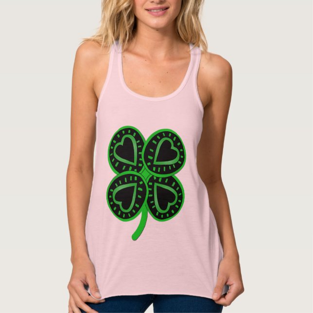 Black Green Clover Heart St Patrick Women Tank Top (Anverso)
