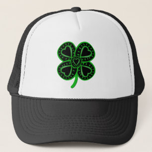 Black Green Clover Heart St Patrick's Day Gorra