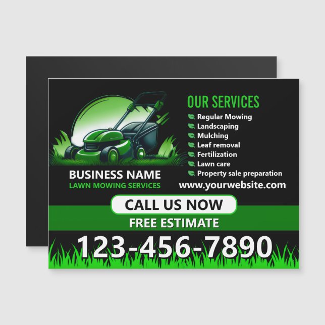 Black Green Professional Lawn Care Promo Magnet (Anverso/Reverso)