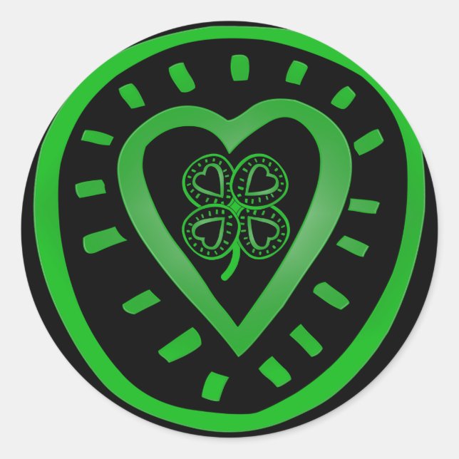 Black Heart Clover St Patrick's Day R Pegatina (Anverso)