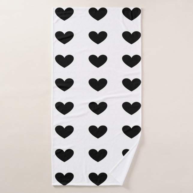 Black hearts on a white background (Toalla de baño)