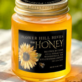 Black Honey Sunflower Bee Gold en etiqueta de comi