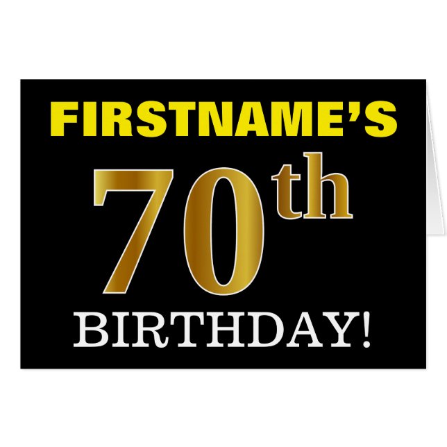 Black, Imitation Gold "70th BIRTHDAY" Card (Anverso (Horizontal))