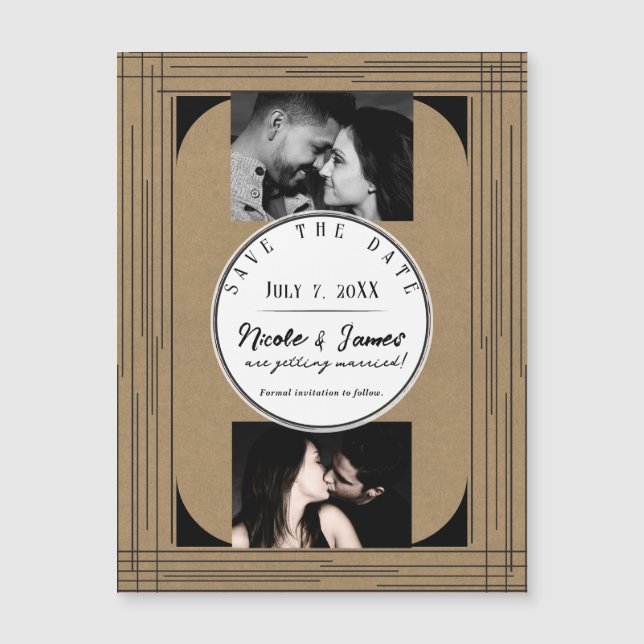 Black Kraft Minimal Modern Lines Boda Save Date (Anverso)