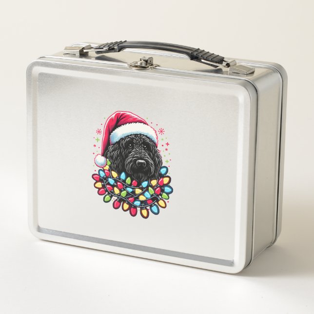 Black Labradoodle Christmas Tree Xmas Lights Doodl (Anverso)