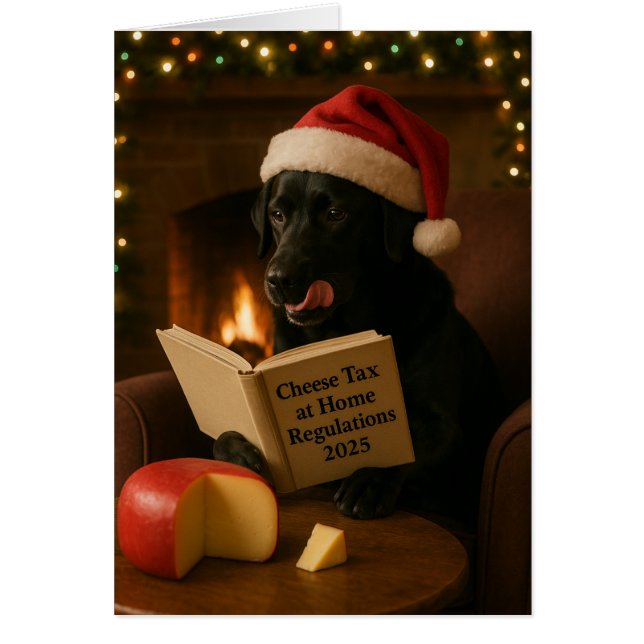 Black Labrador 'Cheese Tax' Christmas card (Frente)