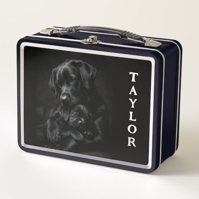 Black Labrador, parent and child, Metal Lunchbox (Anverso)