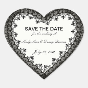 Black Lace Heart Save the Date Pegatinas