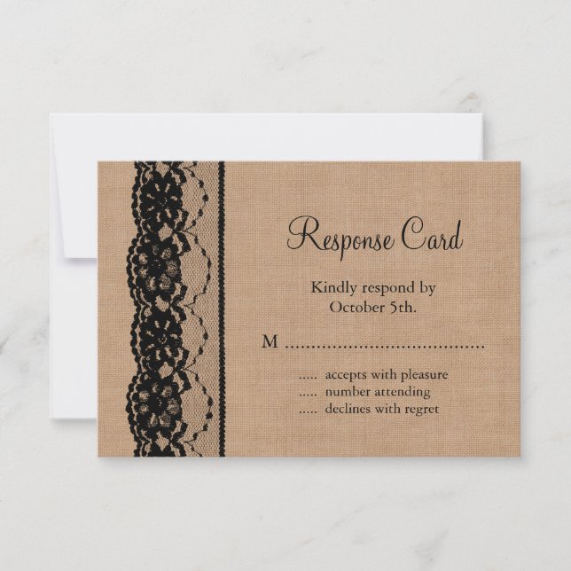 Black Lace y Burlap RSVP (Anverso)