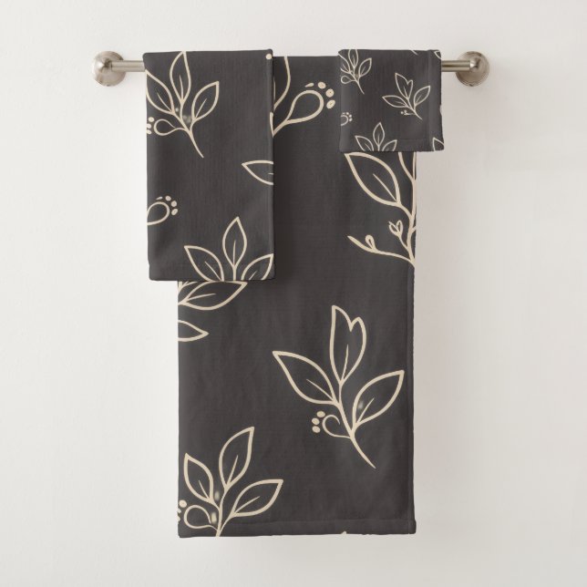 Black Leaf Towel Set | Modern Bathroom Decor (In situ)