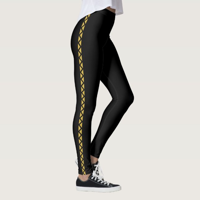 Black Leggings with Bold Metallic Gold Side Stripe (Derecha)