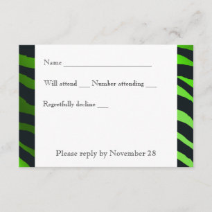 Black Lime Green Zebra Stripes rsvp con sobre