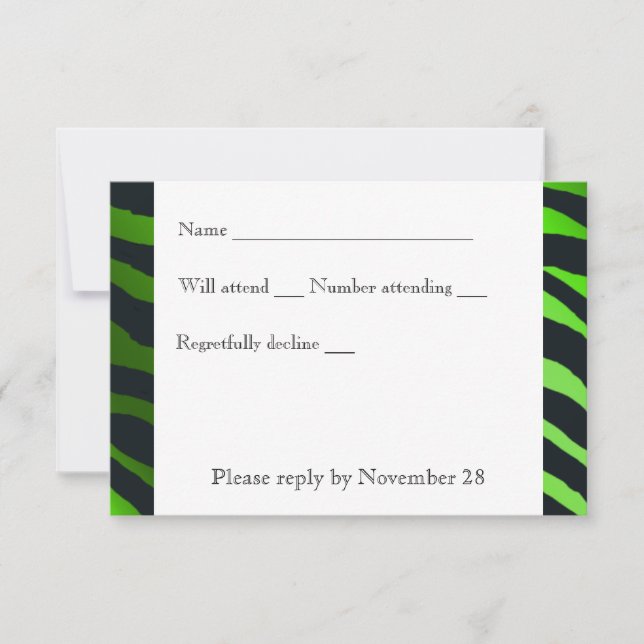 Black Lime Green Zebra Stripes rsvp con sobre (Anverso)