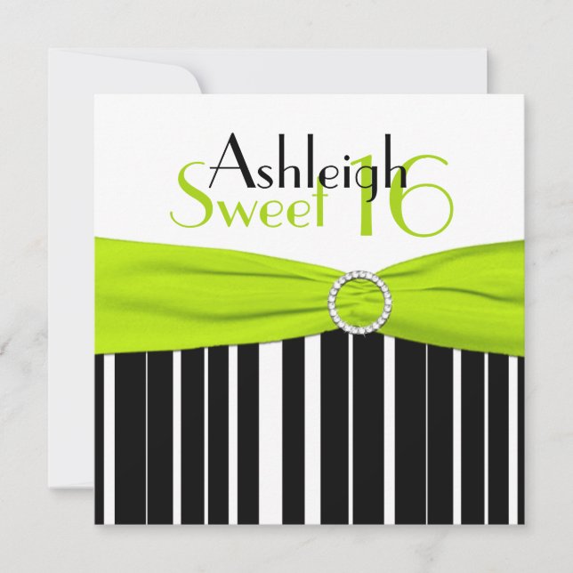 Black, Lime, White Sweet 16 Invitación FAUX Bling (Anverso)