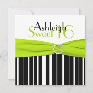 Black, Lime, White Sweet 16 Invitación FAUX Bling