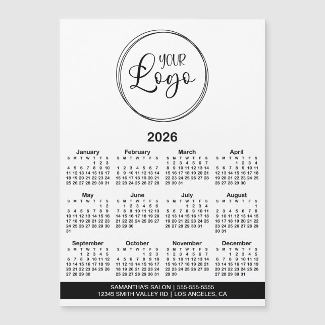 Black Logo Info Bar 2026 Magnetic Calendar (Anverso)