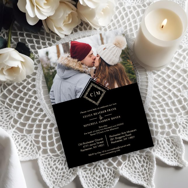 Black Luxury Wedding Initials Ornamental Flourish (Black Luxury Wedding Initials Ornamental Flourish Diamond Shape Invitation with Envelope. )