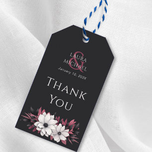 Black Magenta Floral Gracias Etiqueta De Regalo