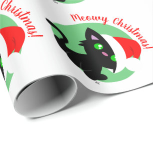 Black Meowy Navidades Papel de envolvimiento Kitty