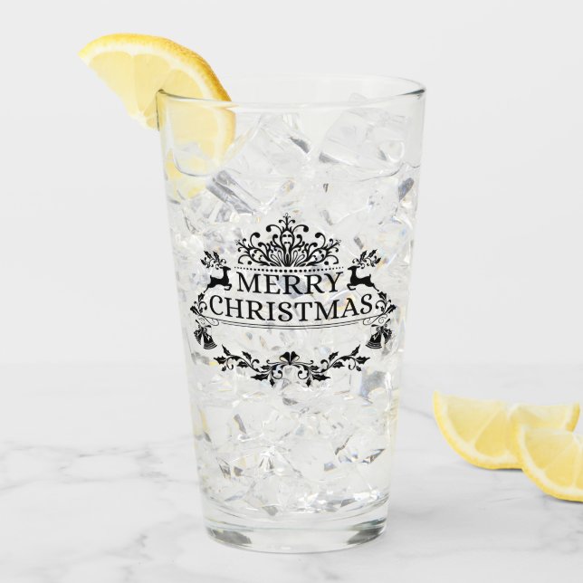Black Merry Christmas Word Art Glass Tumbler (Anverso (hielo))