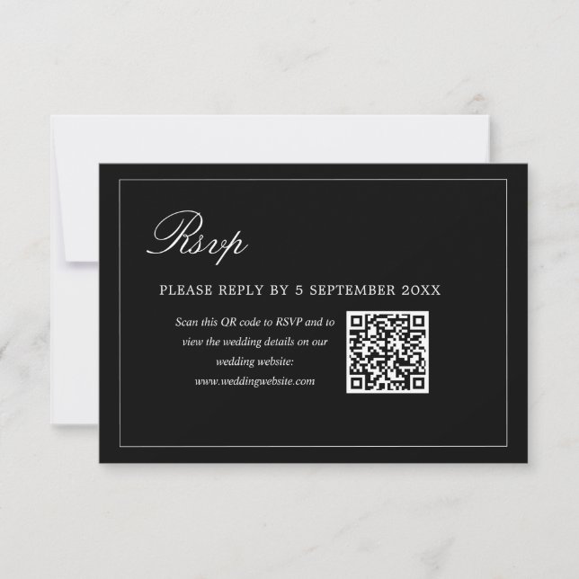 Black Minimalist QR Code RSVP Wedding Enclosure (Anverso)
