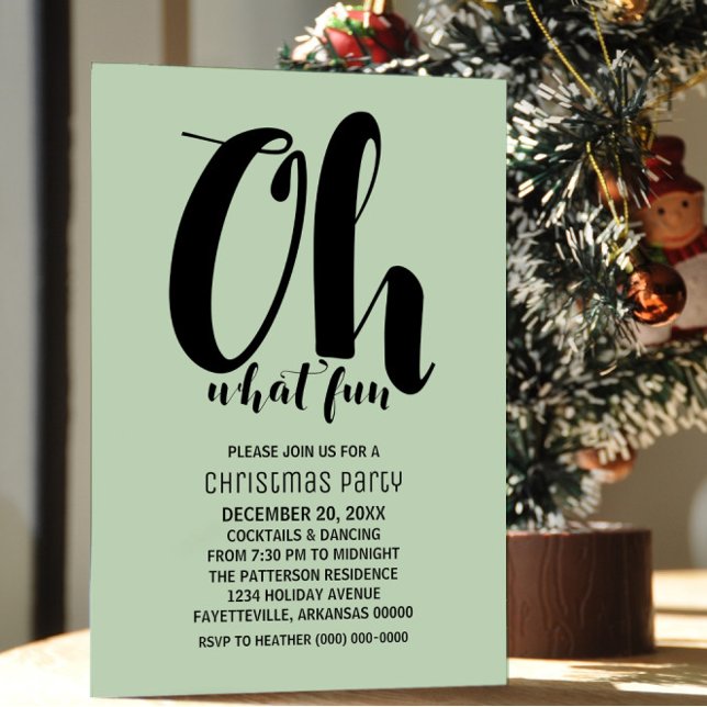 Black Mint Green Oh Qué Divertida Invitación De Fi (Black and Mint Green Oh What Fun Holiday Party Invite)