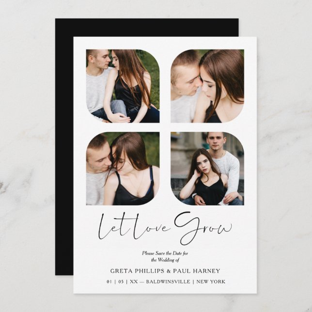 Black Modern Chic Clover Collage 4 Photos Wedding (Anverso / Reverso)