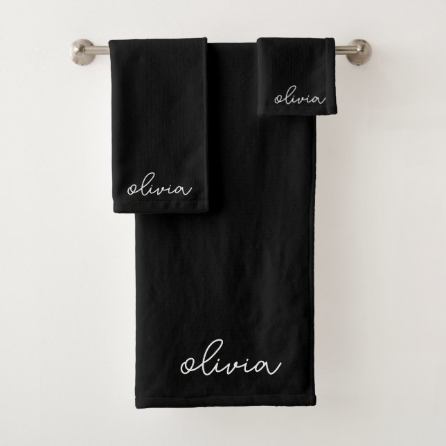 Black Modern Script Girly Monograma Nombre (In situ)
